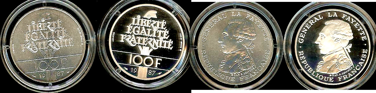 Coffret Piéforts BE / BU 100 francs La Fayette 1987